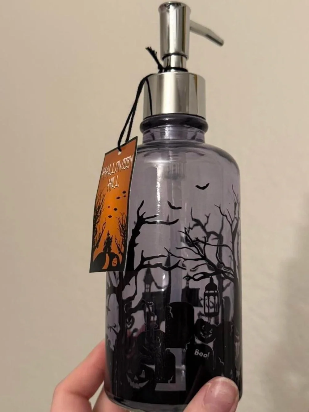 Halloween Themed Purple Glass Soap Dispenser